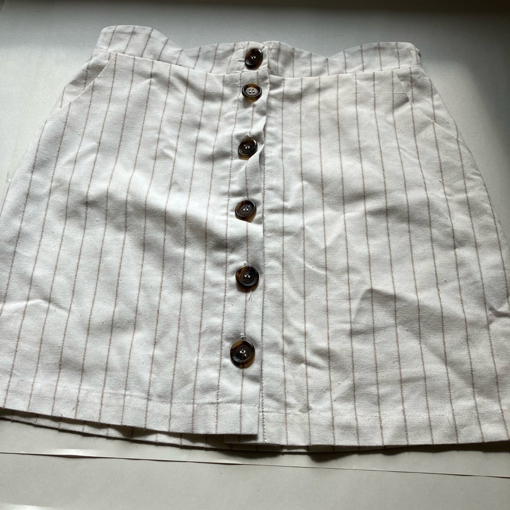 altar'd state‎ Linen Blend Striped Mini Skirt Sz M Scalloped Hem Button Up Front
